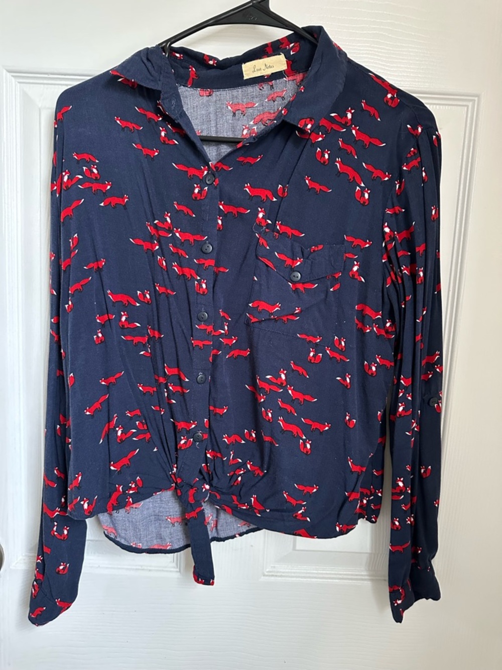 Love Notes Navy Top with Red Fox Motif